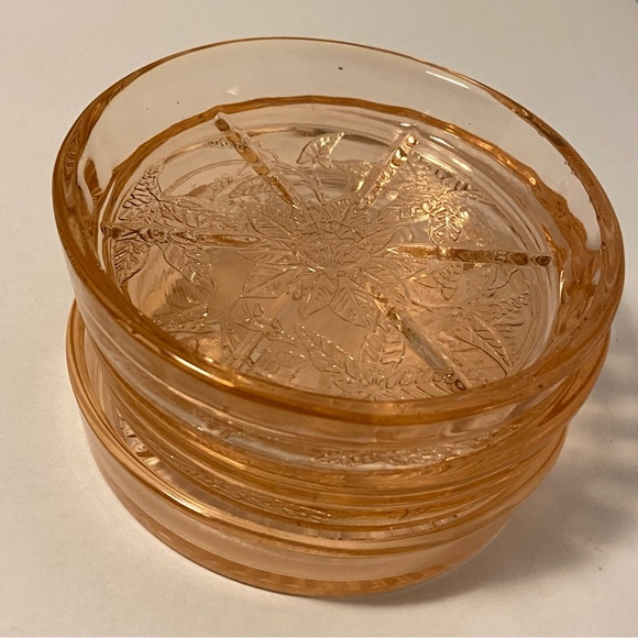 Jeanette Depression Glass Coaster Set Pink Cherry Blossom 3 Coasters Mixed LOT - Picture 7 of 16